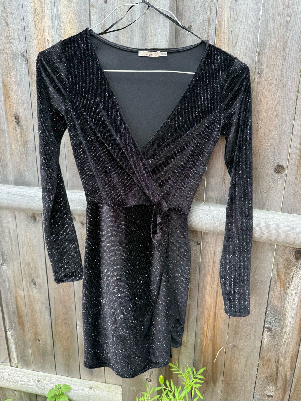 miami Black Sparkle Long-Sleeve Wrap Dress